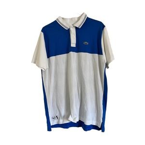 LACOSTE ANDY RODDICK Tennis Polo Shirt Colorblock Blue White Size 5 Striped Neck